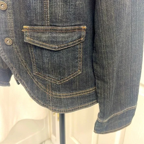 Vintage Tommy Hilfiger Dk Wash Denim Blazer Button Closure Pockets Fitted Size L - Picture 11 of 14